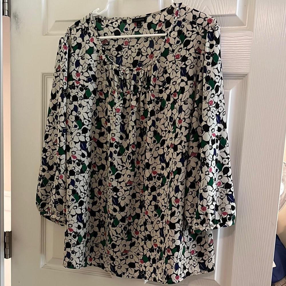 Talbots | Shirt | XL Pink Black White Floral Polyester Shirt (XL)